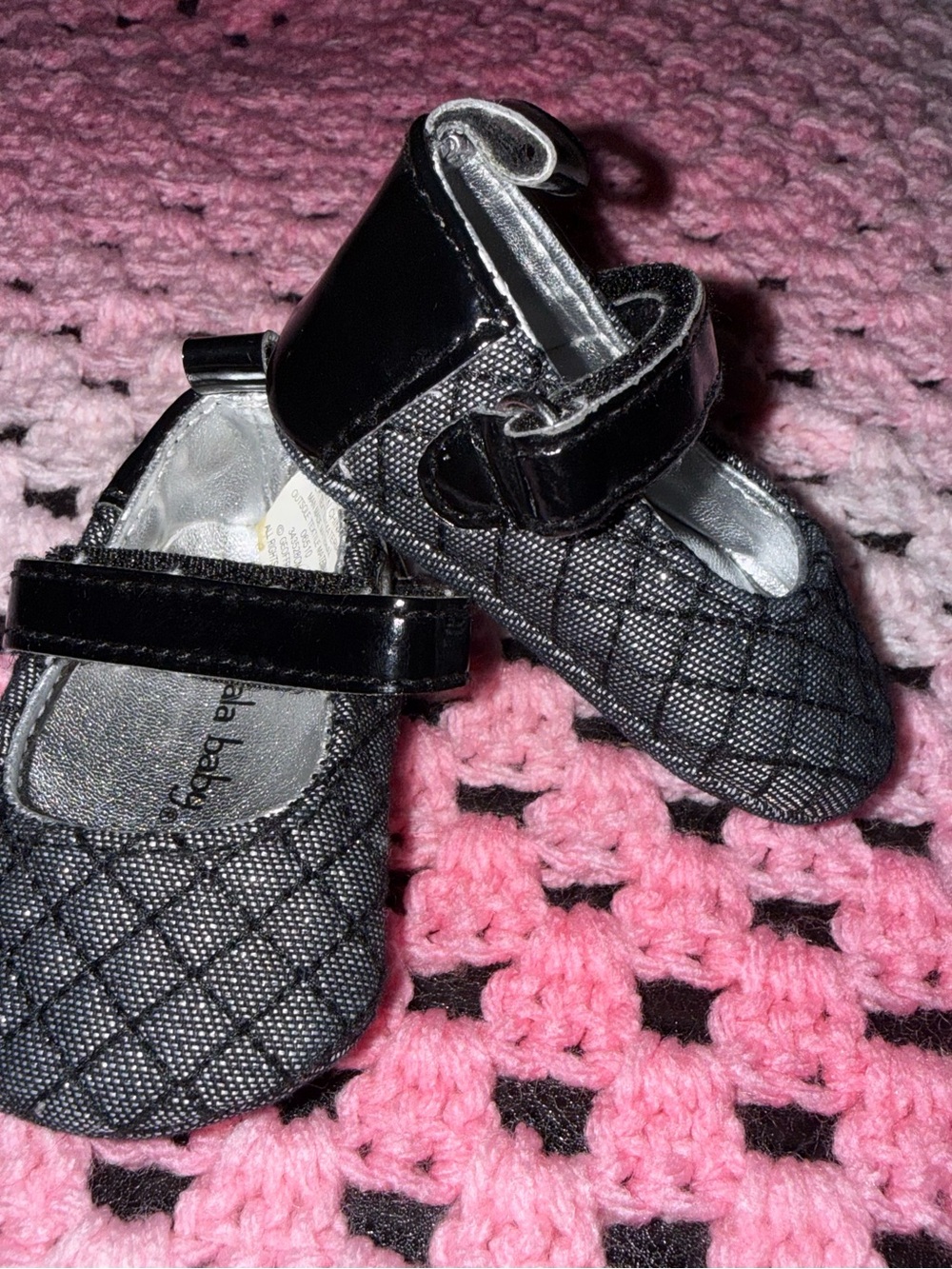 Koala Kids Black Quilted Mary Jane Baby Shoes